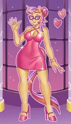Size: 2000x3500 | Tagged: safe, artist:nauth, derpibooru import, moondancer, anthro, clothes, commission, cute, dress, glasses, grand galloping gala, high heels, image, jpeg, makeover, nerd, sexy, shoes