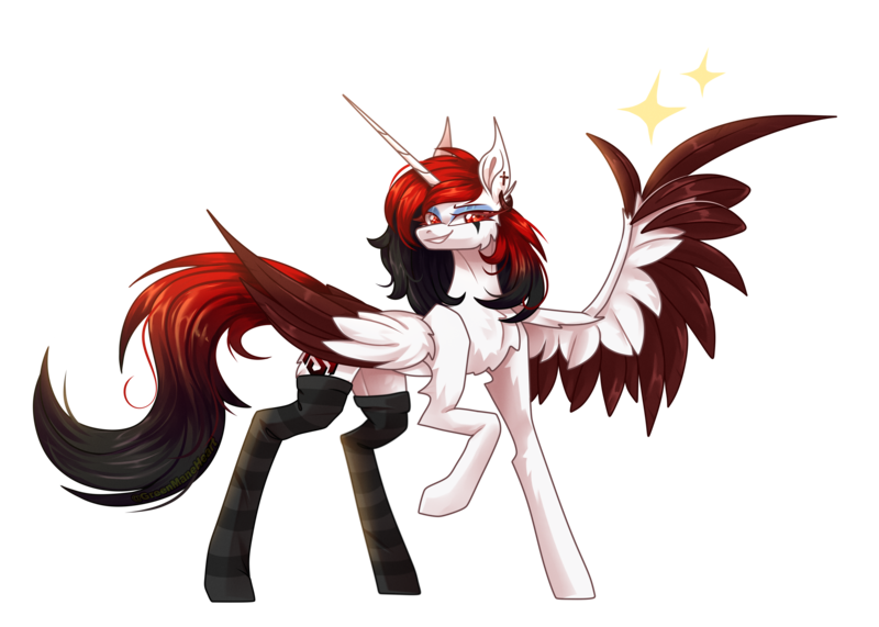 Size: 4200x3000 | Tagged: safe, artist:greenmaneheart, derpibooru import, oc, alicorn, pony, clothes, colored wings, female, image, mare, png, socks, solo, striped socks, two toned wings, wings