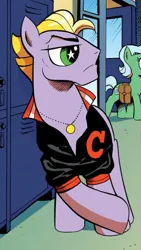 Size: 750x1334 | Tagged: safe, artist:andypriceart, derpibooru import, idw, buck withers, earth pony, pony, neigh anything, spoiler:comic, spoiler:comic11, chad, clothes, cropped, g4, image, jacket, jewelry, jpeg, male, necklace, solo focus, stallion, starry eyes, wingding eyes