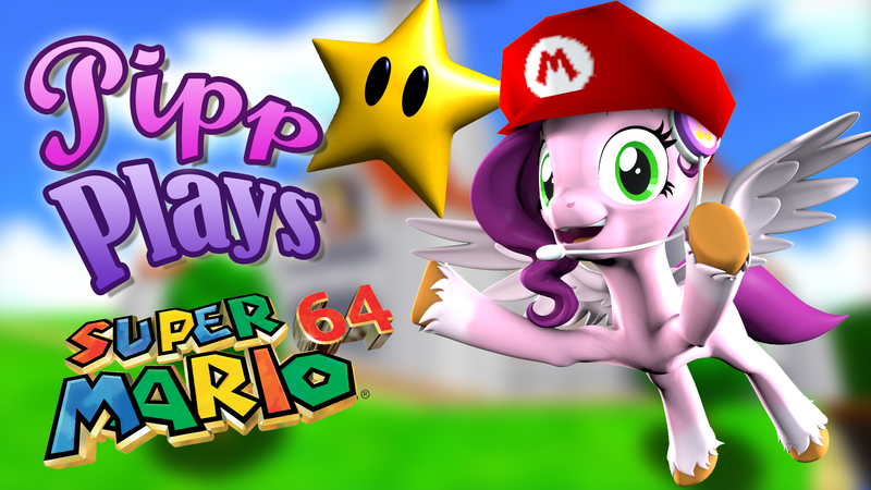 Size: 1920x1080 | Tagged: safe, artist:pika-robo, pipp petals, pegasus, pony, series:pipp plays, 3d, cap, fake thumbnail, female, flying, g4, g5, g5 to g4, gamer pipp, gaming headset, generation leap, hat, headset, image, let's play, looking at you, mare, mario's hat, open mouth, png, princess peach's castle, smiling, source filmmaker, spread wings, starman, super mario 64, super mario bros., wings, youtube thumbnail