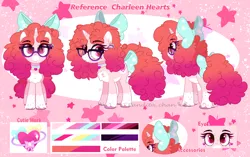 Size: 3700x2317 | Tagged: safe, artist:2pandita, derpibooru import, oc, oc:charleen hearts, pony, unicorn, bow, female, glasses, hair bow, image, mare, png, reference sheet, tail, tail bow