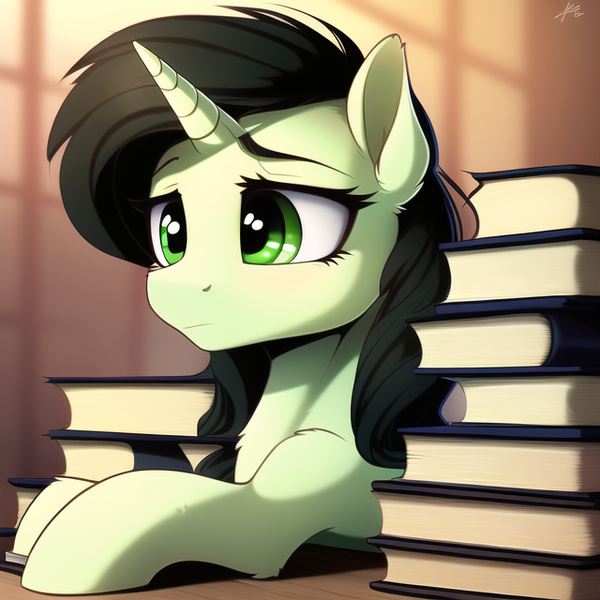 Size: 640x640 | Tagged: safe, derpibooru import, machine learning generated, oc, oc:anonfilly, pony, unicorn, book, female, filly, foal, image, png