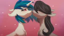 Size: 3840x2160 | Tagged: safe, artist:maybeweed, derpibooru import, octavia melody, vinyl scratch, earth pony, pony, unicorn, female, floppy ears, gradient background, high res, image, lesbian, png, scratchtavia, shipping, simple background, tongue out
