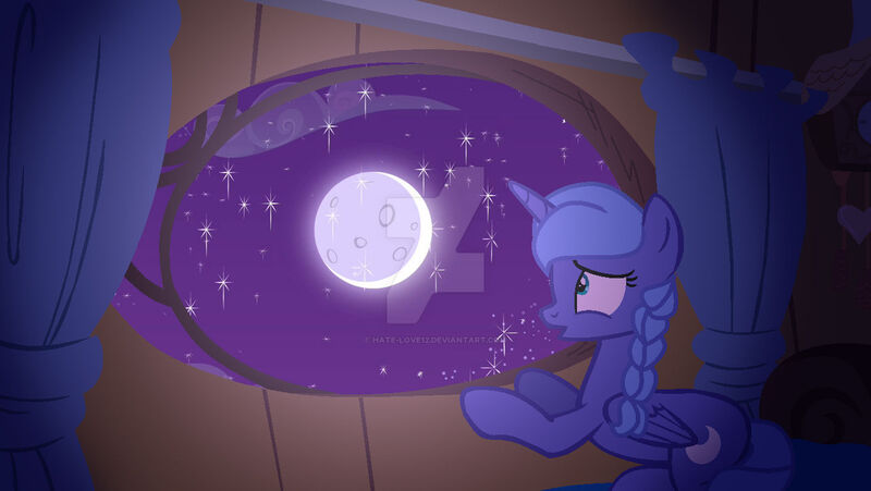 Size: 1280x721 | Tagged: safe, artist:hate-love12, derpibooru import, princess luna, pony, base used, deviantart watermark, image, jpeg, moon, obtrusive watermark, solo, watermark