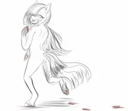 Size: 1388x1200 | Tagged: semi-grimdark, suggestive, artist:vera2002, derpibooru import, marble pie, anthro, unguligrade anthro, ass, blood, butt, female, image, jpeg, nudity, sketch, solo, solo female