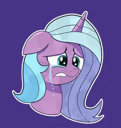 Size: 1920x2022 | Tagged: safe, artist:feralroku, derpibooru import, idw, radiant hope, crystal pony, pony, unicorn, bust, crying, floppy ears, image, lip bite, png, sad, simple background, solo, tears of pain