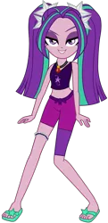 Size: 1294x2674 | Tagged: safe, artist:ajosterio, derpibooru import, aria blaze, human, equestria girls, ariabetes, belly button, clothes, compression shorts, cute, eyebrows, female, grin, image, jewelry, lidded eyes, looking at you, midriff, necklace, png, ponytails, raised eyebrow, ruby, shirt, simple background, sleeveless, smiling, smiling at you, solo, transparent background