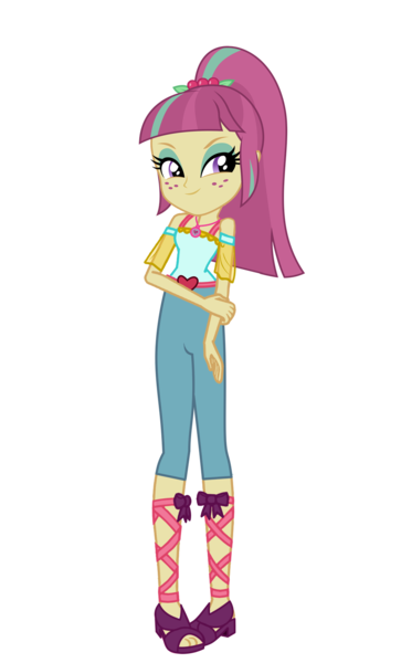 Size: 1030x1701 | Tagged: safe, artist:ajosterio, derpibooru import, sour sweet, equestria girls, belt, clothes, cute, female, freckles, heart, image, jewelry, necklace, pants, png, ponytail, shirt, simple background, sleeveless, solo, sourbetes, transparent background