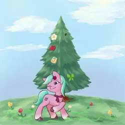 Size: 4096x4096 | Tagged: safe, artist:felldeal, derpibooru import, earth pony, pony, series:daily drawing december, christmas, dahlia, flower, g5, holiday, image, jpeg, solo, tree