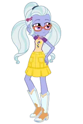 Size: 730x1095 | Tagged: safe, artist:ajosterio, derpibooru import, sugarcoat, equestria girls, boots, clothes, clothes swap, cowgirl outfit, female, glasses, hairpin, hand behind back, image, jewelry, necklace, png, pockets, ponytails, shirt, shoes, simple background, skirt, smiling, solo, transparent background