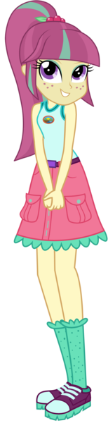 Size: 961x3746 | Tagged: safe, artist:ajosterio, derpibooru import, sour sweet, equestria girls, legend of everfree, belt, camp everfree logo, camp everfree outfits, clothes, clothes swap, cute, freckles, hands together, image, legs, png, ponytail, shirt, shoes, simple background, skirt, sleeveless, socks, solo, sourbetes, transparent background