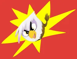 Size: 921x710 | Tagged: safe, artist:ghost, derpibooru import, gilda, gryphon, angry, angry birds, ball, beak, eyebrows, frown, image, jpeg, open beak, open mouth, simple background, solo