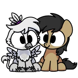 Size: 800x800 | Tagged: safe, artist:sugar morning, derpibooru import, oc, oc:cogs fixmore, oc:silvia the gryphon, unofficial characters only, earth pony, pony, derpibooru community collaboration, 2023 community collab, image, png, simple background, transparent background