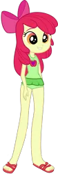 Size: 1044x3120 | Tagged: safe, artist:ajosterio, derpibooru import, apple bloom, equestria girls, apple, bow, clothes, clothes swap, cutie mark, female, food, hair bow, heart, image, legs, png, sandals, simple background, sleeveless, smiling, solo, swimsuit, transparent background