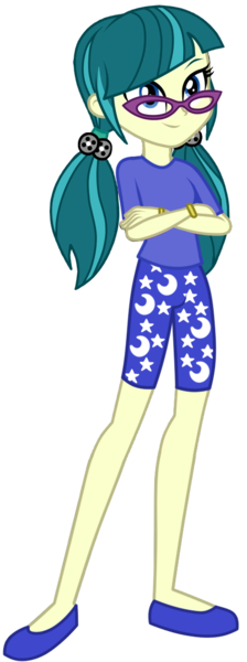 Size: 443x1184 | Tagged: safe, artist:ajosterio, derpibooru import, juniper montage, equestria girls, ankles, clothes, clothes swap, crescent moon, crossed arms, female, glasses, image, moon, pants, png, ponytails, shoes, simple background, smiling, solo, stars, transparent background, wristband