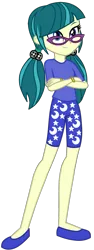 Size: 443x1184 | Tagged: safe, artist:ajosterio, derpibooru import, juniper montage, equestria girls, ankles, clothes, clothes swap, crescent moon, crossed arms, female, glasses, image, moon, pants, png, ponytails, shoes, simple background, smiling, solo, stars, transparent background, wristband