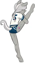Size: 509x903 | Tagged: safe, artist:shouldbedrawing, derpibooru import, silver spoon, anthro, earth pony, pony, clothes, female, filly, foal, gym uniform, image, png, simple background, solo, stretching, white background