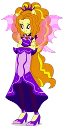 Size: 1023x1992 | Tagged: safe, artist:ajosterio, derpibooru import, adagio dazzle, dance magic, equestria girls, spoiler:eqg specials, clothes, dress, female, fin wings, fins, gem, high heels, image, jewelry, necklace, pants, png, ponied up, pony ears, ruby, shoes, simple background, sleeveless, smiling, solo, transparent background, wings