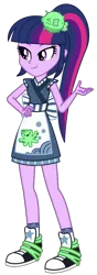 Size: 400x1131 | Tagged: safe, artist:ajosterio, derpibooru import, twilight sparkle, octopus, equestria girls, apron, clothes, cute, female, hand on hip, image, legs, lidded eyes, png, ponytail, shoes, simple background, smiling, solo, transparent background, twiabetes