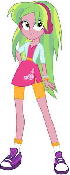 Size: 992x2463 | Tagged: safe, artist:ajosterio, derpibooru import, lemon zest, equestria girls, casual, clothes, compression shorts, cute, dress, female, hand on hip, headphones, image, leggings, legs, looking up, png, shoes, simple background, smiling, socks, solo, transparent background, vest, wrist cuffs, zestabetes