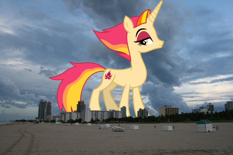 Size: 1920x1280 | Tagged: safe, artist:cheezedoodle96, artist:jaredking779, derpibooru import, edit, fire flare, pony, unicorn, female, florida, giant pony, giant unicorn, giantess, highrise ponies, image, irl, jpeg, macro, mare, mega giant, miami, photo, ponies in real life