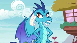 Size: 1920x1080 | Tagged: safe, derpibooru import, screencap, princess ember, dragon, season 7, triple threat, 1080p, angry, dragoness, ember is not amused, female, gritted teeth, hand on hip, hand on waist, image, png, solo, teeth, unamused