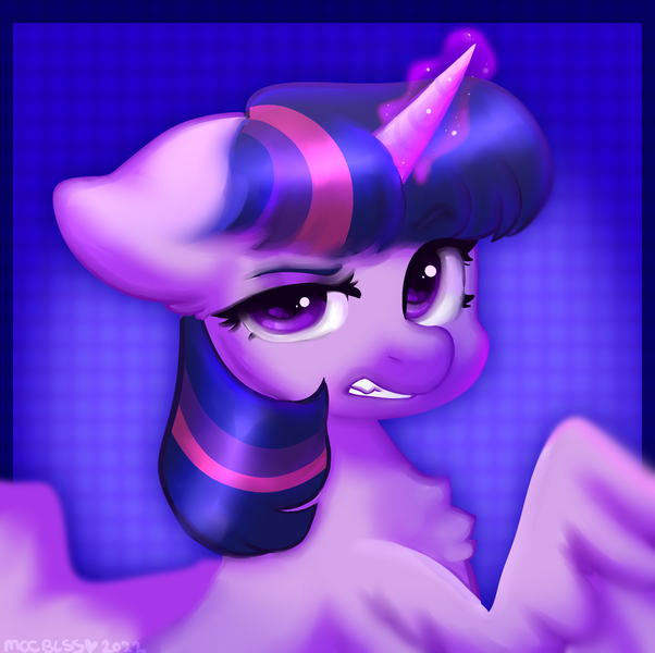 Size: 2055x2048 | Tagged: safe, artist:moccabliss, derpibooru import, twilight sparkle, twilight sparkle (alicorn), alicorn, pony, bust, image, magic, png, portrait, solo