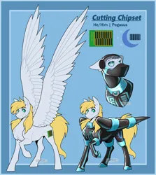 Size: 4460x5000 | Tagged: safe, artist:parrpitched, derpibooru import, oc, oc:cutting chipset, unofficial characters only, pegasus, clothes, donut steel, fireheart76's latex suit design, hypno eyes, hypnosis, image, large wings, latex, latex mask, latex suit, png, prisoners of the moon, pronouns, reference sheet, rubber, rubber suit, spread wings, visor, wings