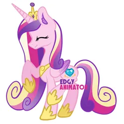 Size: 2000x2000 | Tagged: safe, artist:edgyanimator, derpibooru import, princess cadance, alicorn, pony, digital art, ear fluff, fanart, female, firealpaca, folded wings, happy, image, looking sideways, mare, obtrusive watermark, pink, png, purple wings, simple background, smiling, solo, standing, standing on two hooves, watermark, white background, wings