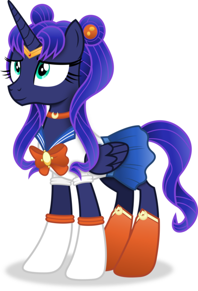 Size: 3266x4799 | Tagged: safe, artist:anime-equestria, derpibooru import, princess luna, alicorn, pony, absurd resolution, alternate hairstyle, boots, clothes, cosplay, costume, crossover, female, gloves, headband, horn, image, jewelry, necklace, outfit, png, ribbon, sailor moon, sailor uniform, shoes, simple background, smiling, solo, transparent background, uniform, usagi tsukino, vector, wings