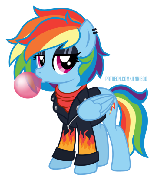 Size: 875x1000 | Tagged: safe, artist:jennieoo, derpibooru import, rainbow dash, pegasus, pony, bubblegum, clothes, ear piercing, eyeshadow, food, gift art, gum, image, jacket, leather, leather jacket, makeup, patreon, patreon reward, piercing, png, rock, show accurate, simple background, solo, transparent background, vector