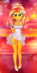 Size: 669x1332 | Tagged: safe, artist:charliexe, derpibooru import, sunset shimmer, equestria girls, bedroom eyes, bride, choker, clothes, cute, dress, female, flats, flower, image, jpeg, looking at you, shimmerbetes, shoes, solo, wedding dress