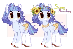 Size: 1280x857 | Tagged: safe, artist:dammmnation, derpibooru import, oc, unofficial characters only, pegasus, pony, colored hooves, colored wings, duo, female, flower, image, mare, png, simple background, smiling, sunflower, transparent background, two toned wings, wings