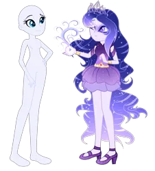 Size: 1910x2115 | Tagged: safe, artist:existencecosmos188, derpibooru import, oc, oc:existence, equestria girls, base used, clothes, deviantart watermark, dress, duo, ethereal mane, eyelashes, female, high heels, image, obtrusive watermark, png, shoes, simple background, skirt, starry mane, transparent background, watermark