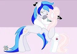 Size: 2360x1666 | Tagged: safe, artist:mommymidday, derpibooru import, oc, oc:hooklined, oc:mommy midday, unofficial characters only, earth pony, pony, unicorn, eyelashes, eyeshadow, female, g4, heart, height difference, hug, image, makeup, mare, markings, png, show accurate, signature, simple background
