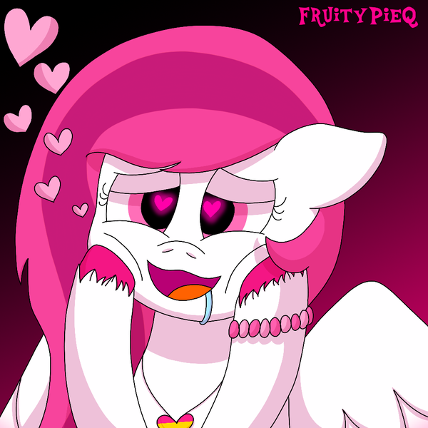 Size: 1000x1000 | Tagged: safe, artist:fruiitypieq, artist:shycookieq, derpibooru import, oc, unofficial characters only, pegasus, pony, drool, female, heart, heart eyes, image, pegasus oc, png, solo, wingding eyes, wings