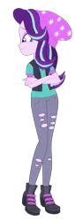 Size: 1800x5281 | Tagged: safe, artist:gmaplay, derpibooru import, starlight glimmer, human, equestria girls, mirror magic, spoiler:eqg specials, beanie, clothes, eyebrows, female, fist, grin, hat, high res, image, png, simple background, smiling, solo, torn clothes, transparent background