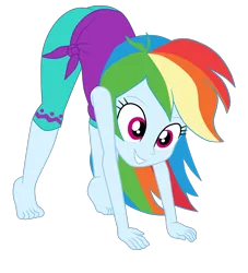 Size: 2300x2536 | Tagged: safe, derpibooru import, rainbow dash, human, equestria girls, equestria girls series, all fours, ass, ass up, butt, eyebrows, face down ass up, female, grin, high res, image, png, rainbutt dash, simple background, smiling, solo, transparent background, wake up!: rainbow dash, waking up