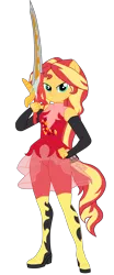 Size: 2300x5511 | Tagged: safe, artist:gmaplay, derpibooru import, sunset shimmer, equestria girls, boots, clothes, image, kamen rider ryuki, png, ponied up, shoes, solo, super ponied up, sword, weapon