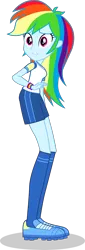 Size: 1116x3265 | Tagged: safe, artist:dustinwatsongkx, derpibooru import, rainbow dash, human, equestria girls, equestria girls series, sock it to me, spoiler:eqg series (season 2), female, image, png, simple background, soccer uniform, solo, transparent background, vector, worried