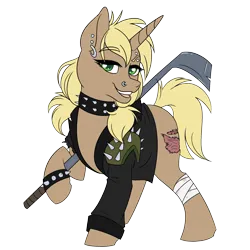 Size: 1600x1600 | Tagged: safe, artist:floots, derpibooru import, oc, oc:bullseye, unofficial characters only, unicorn, fallout equestria, image, piercing, png, raider, scar, simple background, solo, transparent background