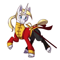 Size: 1200x1200 | Tagged: safe, artist:floots, derpibooru import, oc, oc:platinum dream, unofficial characters only, unicorn, clothes, image, png, royalty, simple background, solo, sword, transparent background, uniform, weapon