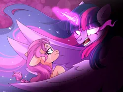 Size: 2224x1668 | Tagged: safe, artist:cinnamontee, derpibooru import, princess twilight 2.0, sunny starscout, twilight sparkle, twilight sparkle (alicorn), alicorn, earth pony, pony, my little pony: a new generation, the last problem, spoiler:g5, spoiler:my little pony: a new generation, angry, crying, duo, duo female, female, floppy ears, g5, horn, image, jpeg, looking at each other, looking at someone, mare, now you fucked up, older, older twilight, older twilight sparkle (alicorn), open mouth, out of character, scared, simple background, sunny and her heroine, talking, that magic was not yours to give