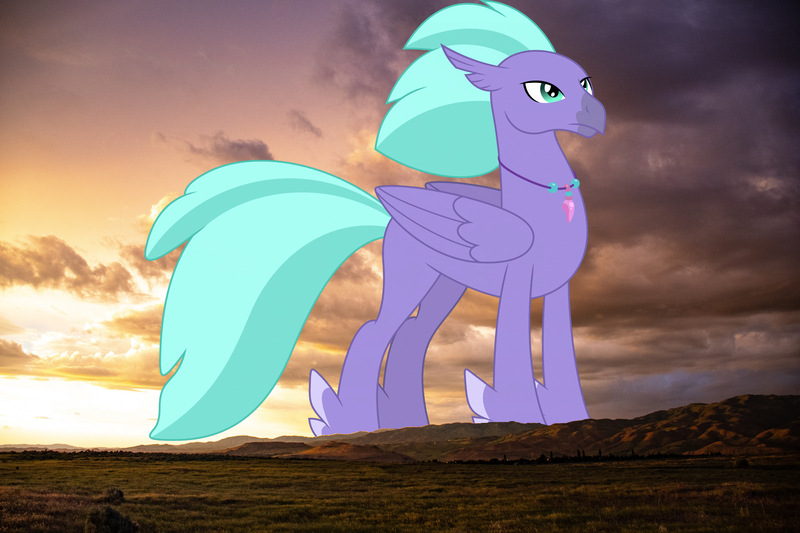 Size: 2700x1800 | Tagged: safe, artist:dashiesparkle, artist:jaredking779, derpibooru import, seaspray, classical hippogriff, hippogriff, pony, giant hippogriff, high res, highrise ponies, image, irl, jewelry, jpeg, macro, male, mega giant, mountain, mountain range, necklace, photo, ponies in real life, solo