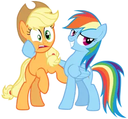 Size: 7500x7000 | Tagged: safe, derpibooru import, applejack, rainbow dash, earth pony, pegasus, pony, the mysterious mare do well, absurd resolution, cowboy hat, cutie mark, duo, funny face, green eyes, hat, image, open mouth, png, purple eyes, simple background, stetson, transparent background, vector