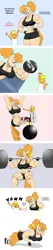 Size: 1606x7522 | Tagged: safe, artist:matchstickman, derpibooru import, applejack, pear butter, anthro, earth pony, pony, abs, barbell, biceps, breasts, busty pear butter, clothes, comic, dumbbell (object), duo, exercise, female, filly, filly applejack, foal, image, mare, mother and child, mother and daughter, muscles, muscular female, pear buffer, png, push-ups, sleeping, weight lifting, weights, workout, younger
