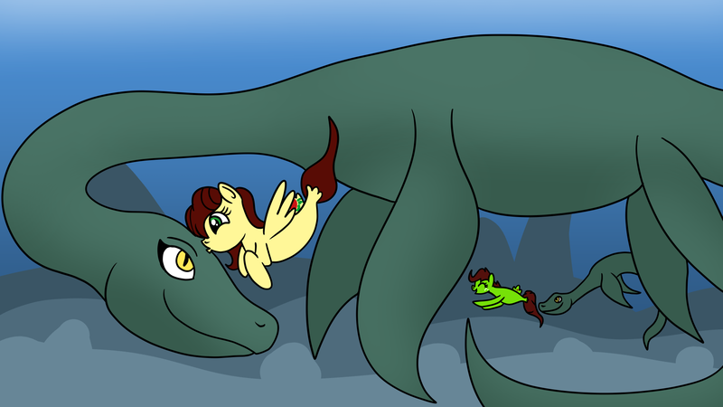 Size: 1920x1080 | Tagged: safe, artist:platinumdrop, derpibooru import, oc, oc:summer gale, unofficial characters only, seapony (g4), image, kissing, loch ness monster, nessie, png, request, underwater, water