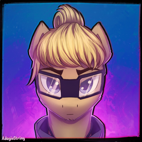 Size: 2000x2000 | Tagged: safe, artist:adagiostring, derpibooru import, oc, pony, bust, commission, glasses, image, looking at you, male, my little pony, png, portrait, solo, your character here