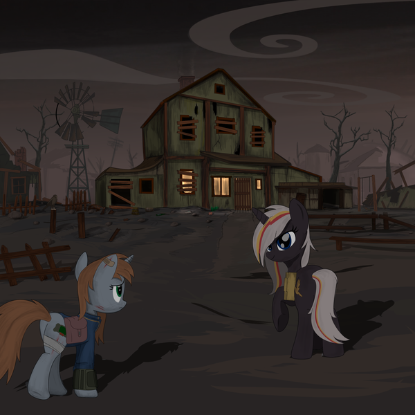Size: 2000x2000 | Tagged: safe, derpibooru import, oc, oc:littlepip, oc:velvet remedy, unofficial characters only, unicorn, fallout equestria, duo, fanfic art, female, horn, image, png, unicorn oc