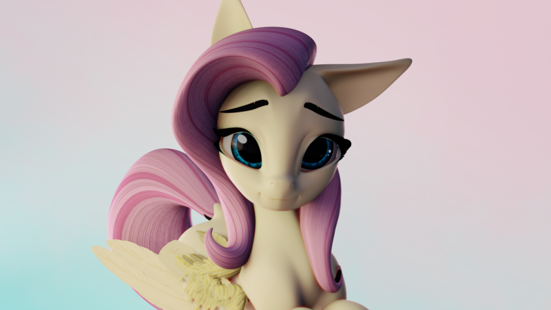 Size: 1920x1080 | Tagged: safe, artist:saphire-systrine, artist:valiant studios, derpibooru import, fluttershy, 3d, 3d model, base used, blender, blender eevee, image, png, recolor, solo, vs twi